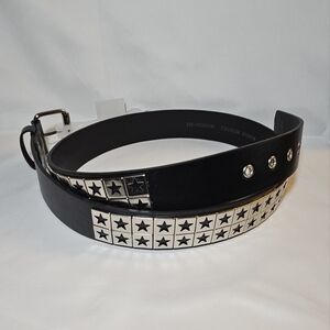NWT Women's Size XL Faux Leather Black Belt No Boundaries Metal Stars T4